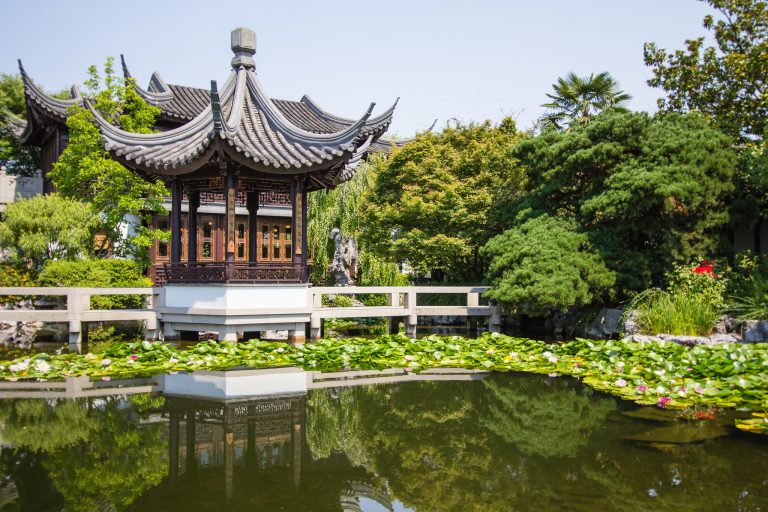 The Lan Su Chinese garden in Portland, Oregon, USA, a result of the sister city program with Suzhou, China.
