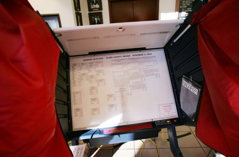 A Sequoia Voting System machine from November 2, 2004 in Las Vegas, Nevada.