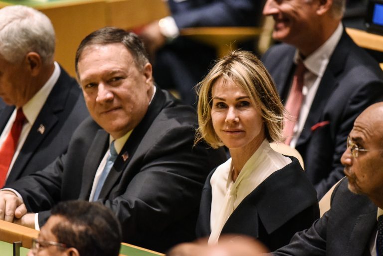 U.S. Secretary of State Mike Pompeo (R) and U.S. Ambassador to the U.N. Kelly Craft attend the United Nations (U.N.) General Assembly on September 24, 2019 in New York City. World leaders are gathered for the 74th session of the UN amid a warning by Secretary-General Antonio Guterres in his address yesterday of the looming risk of a world splitting between the two largest economies - the U.S. and China.