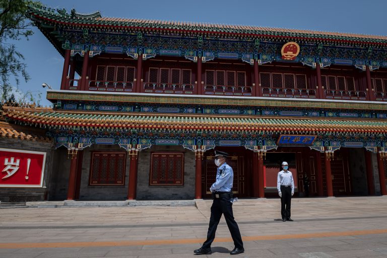 A security guard (R) and a police officer (L) secure the area at the entrance to the Zhongnanhai leadership compound in Beijing on May 18, 2020. (Image: NICOLAS ASFOURI/AFP via Getty Images) The CCP uses its United Front Work Department to control Chinese society and to exapdn influence among overseas elites.