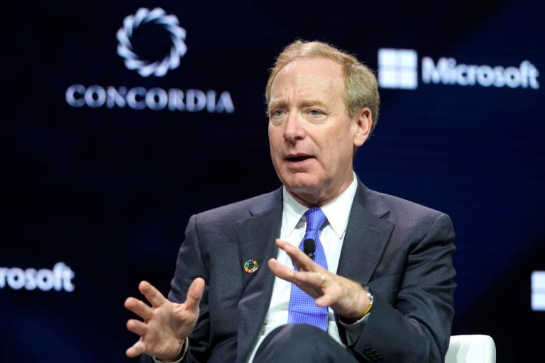 Brad Smith, President of Microsoft, speaks onstage during the 2019 Concordia Annual Summit - Day 1 at Grand Hyatt New York on September 23, 2019 in New York City