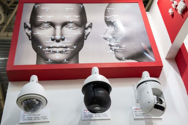 Artificial intelligence security cameras with facial recognition technology are seen at the 14th China International Exhibition on Public Safety and Security at the China International Exhibition Center in Beijing on October 24, 2018. Surveillence is one of the reasons the Chinese Communist Party is exploiting artificial intelligence.