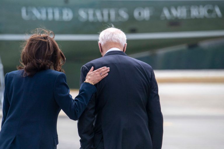 U.S. President Joe Biden (R) and U.S. Vice President Kamala Harris arrived at Dobbins Air Reserve Base in Marietta, Georgia, on March 19, 2021. While Biden and Harris were busy in Atlanta, Georgia, to tour the Centers for Disease Control and Prevention, and to meet with Georgia Asian American leaders, photos of packed cells of the Donna migrant camp were leaked to Project Veritas. Neither member of the Executive Branch has committed to visiting the southern border amid the migrant crisis.