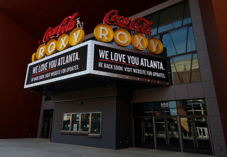 A general view of the Coca-Cola Roxy in The Battery Atlanta connected to Truist Park, home of the Atlanta Braves, on March 26, 2020 in Atlanta, Georgia. Georgia lawmakers have moved to remove Coke products from state offices after CEO James Quincey went on record criticising Georgia’s election reform legislation