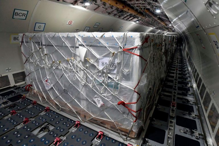 A photo taken on February 16, 2021 shows the cargo of a Hungarian Airbus 330 plane, said to be transporting the first doses of the Chinese Communist Party’s Sinopharm SARS-CoV-2 vaccine. Prime MInister Viktor Orban, a signatory with Beijing’s Belt and Road Initiative globalist hegemony plan, has signed a deal with Beijing for a third version of Chinese vaccines, bringing the total number of vaccines approved in the country to seven