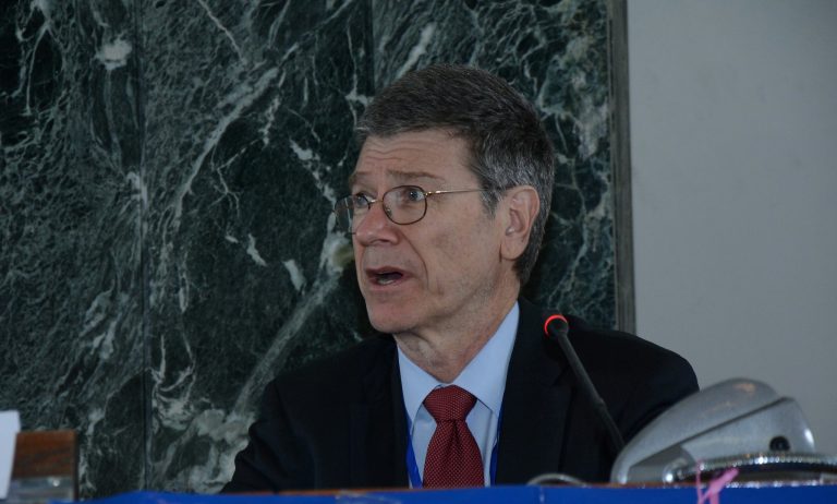 Jeffrey Sachs sits on a Coronavirus Disease 2019 (COVID-19) Commission even though he has close ties with multiple entities linked with the Chinese Communist Party (CCP). He is pictured here speaking at the 3rd Inclusive and Sustainable Industrial Development (ISID) Forum in 2015.