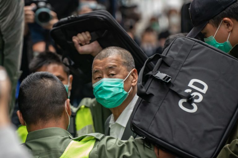 Jimmy Lai, founder of Apple Daily, a paper heavily critical of communist China, arrives at the Court of Final Appeal ahead of a bail hearing on February 9, 2021 in Hong Kong. The Court has reserved judgement in an appeal while Lai is serving a 14-month sentence on National Security Law charges.