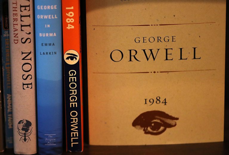 A copy of George Orwell's novel '1984' is displayed at The Last Bookstore on January 25, 2017 in Los Angeles, California. Microsoft President Brad Smith said AI reminds him of the dangers warned about in Orwell’s book.