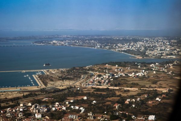 A view of the South China Sea between the city of Xiamen in China, in the far distance, and the islands of Kinmen in Taiwan, in the foreground, on February 02, 2021 as seen from the airspace above Kinmen, Taiwan.