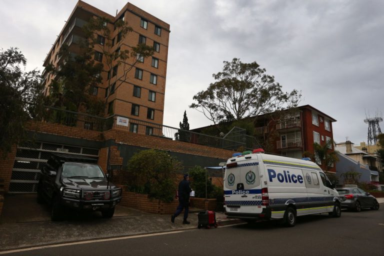New South Wales police monitor an apartment block in Botany Street in Bondi on July 14, 2021 in Sydney, Australia. Police are searching the deliveries of residents at Common Down in Camperdown in Sydney and confiscating alcohol and cigarettes, enforcing the same restrictions as those who are sent to government quarantine camps are subject to.