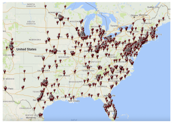 For comparison, this map is a current distribution of Chipotle stores
