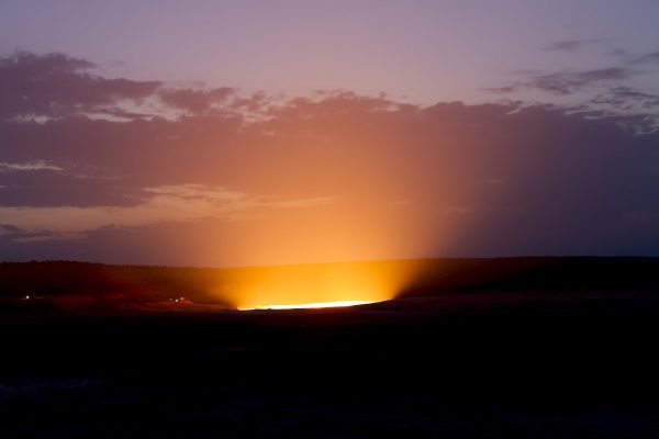 The glow of a flaming crater of methane gas called the “Gates of Hell” in Derweze, Turkmenistan, a popular tourist site for the little-traveled country. 