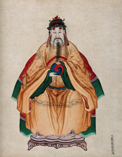 Watercolor of Chinese Emperor Fu Hsi, depicted in traditional costume. Emperors, as one level below Sovereigns, ruled not by the Laws of Heaven directly, but by the saint’s understanding of those laws. 