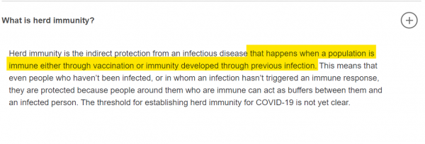 Screenshot of World Health Organization 'Serology' page, Herd Immunity section, June, 2020 (archive.org).