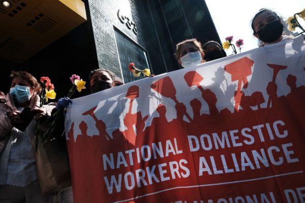 Left wing demonstrators hunger strike for undocumented worker subsidies on April 4, 2021 in New York City. New York State has earmarked $2.1 billion to payout $15,600 or $3,200, depending on eligibility, to the State’s illegal immigrant workers, a sum ten times greater than federal stimulus checks