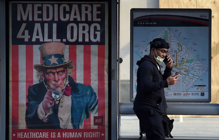 A Medicare for All bus stop billboard in Washington, DC, on June 3, 2020. A Department of Defense-powered study of 20 million Medicare beneficiaries found 71 percent of COVID diagnoses and 60 percent of hospitalizations are vaccine breakthrough cases.