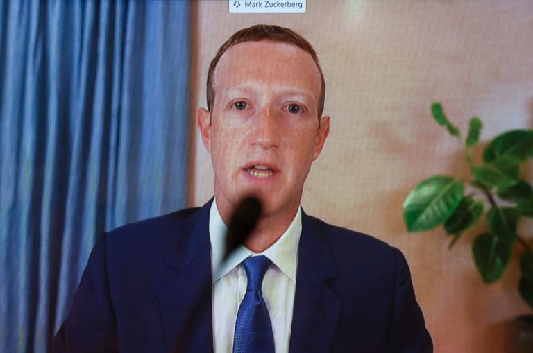 Facebook CEO Mark Zuckerberg testifies remotely during a Senate Judiciary Committee hearing titled, "Breaking the News: Censorship, Suppression, and the 2020 Election" on Capitol Hill on November 17, 2020 in Washington, DC.