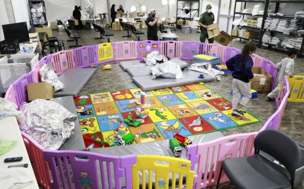 A playpen for children of illegal migrants at the Donna immigration facility in Texas. 