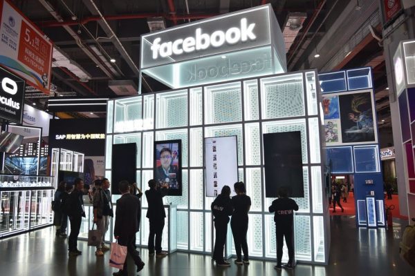 A Facebook stand during the second China International Import Expo in Shanghai on November 6, 2019. Despite the fact that Facebook is banned in China by the CCP, the Party is still responsible for $5 billion of its yearly profit according to the Wall Street Journal.
