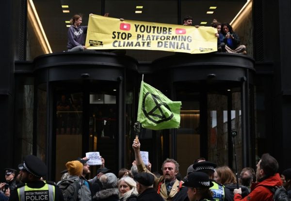 ‘Extinction Rebellion’ so-called climate activists call on YouTube to de-platform content they don’t agree with outside the tech giant’s offices in London on October 16, 2019. Congressional candidate Laura Loomer, who has been censored by nearly every online tech platform and payment processor, had a three-year-old video critical of identity politics forced into private mode as YouTube claimed the post violated their violent or graphic content policy. 