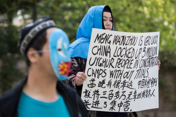 Protestors raise awareness about China’s treatment of Uyghurs outside a court appearance for Huawei Chief Financial Officer, Meng Wanzhou at the British Columbia Supreme Court in Vancouver, on May 8, 2019. Justin Trudeau and his Liberal minority government continue to be dovish with the Chinese Communist Party despite the regime’s genocide of Uyghurs and kidnapping of the ‘Two Michaels,” Canadian citizens  Michael Kovrig and Michael Spavor.