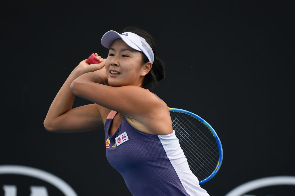MELBOURNE, AUSTRALIA - JANUARY 21: Shuai Peng of China in action during her...