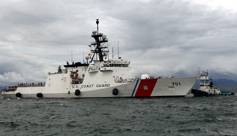A U.S. Coast guard ship participates in a naval exercise,