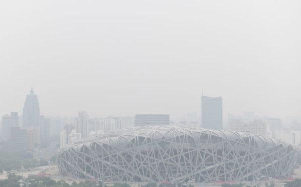 Beijing’s notorious air pollution seen at the “Bird’s Nest” National Stadium once again, this time in June of 2019. 