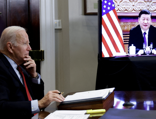U.S. President Joe Biden speaks virtually with Chinese leader Xi Jinping from the White House in Washington, U.S. November 15, 2021. (Image: Screenshot / REUTERS)