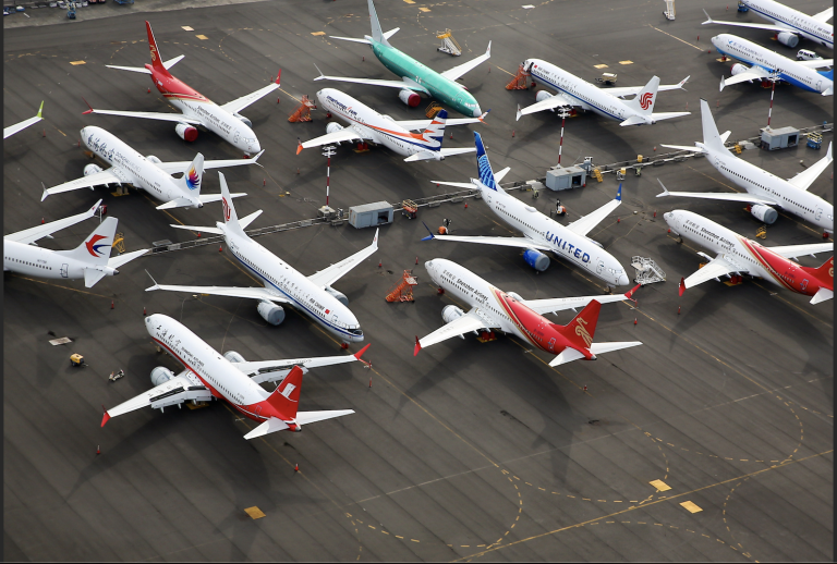 An aerial view of several Boeing 737 MAX airplanes parked at King County International Airport-Boeing Field in Seattle, Washington, U.S, June 1, 2022. (Image: Screenshot / Reuters)