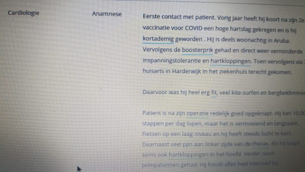 Una captura de pantalla del informe de un cardiólogo de los registros médicos de Alex van Kooten.
