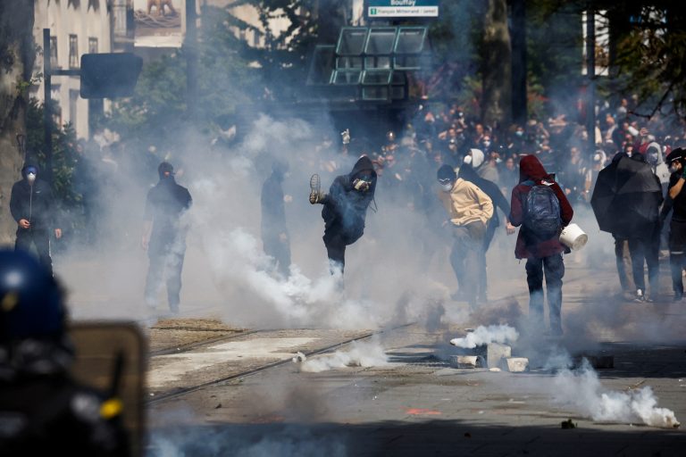 demonstrators-return-tear-gas-grenades-as-they-clash-with-police-in-nantes-france-may-1-2023
