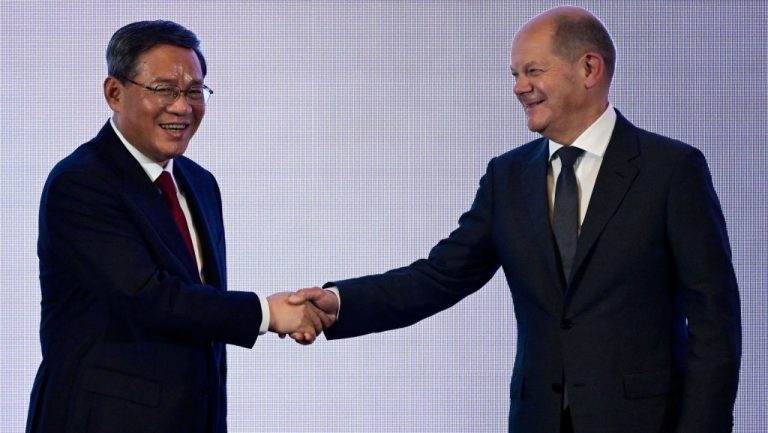 Li Qiang and Olaf Scholz met for Li's first trip outside of China since taking power.