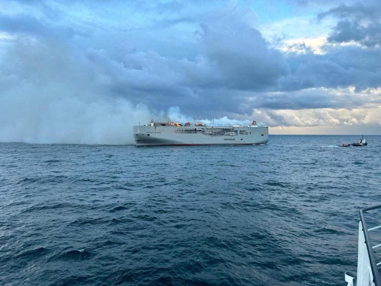 smoke-rises-as-a-fire-broke-out-on-the-cargo-ship-fremantle-highway-at-the-north-sea-just-off-the-coast-of-the-dutch-island-of-ameland-on-july-26-2023
