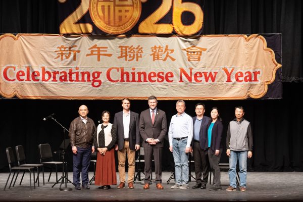 U.S. Rep. Patrick Ryan poses with community leaders at a Chinese New Year celebration hosted by the Middletown Chinese community in New York in 2026.