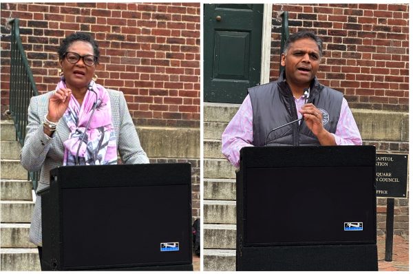 Virginia state Delegate Delores L. McQuinn (L), representing Richmond, and Richmond Mayor Danny Avula speak at the 2026 COVID-19 Remembrance Day on March 14, 2026.